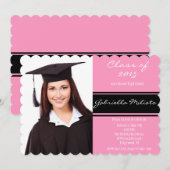 Roze en zwarte foto-Afstuderen uitnodiging (Voorkant / Achterkant)