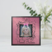 Roze en zwarte foto Lijst Sweet16 Birthday Invite Kaart (Staand voorkant)