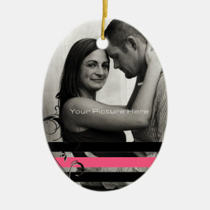 Roze en zwarte foto-Verloving Keramisch Ornament