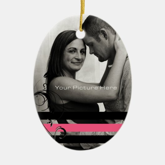 Roze en zwarte foto-Verloving Keramisch Ornament (Voorkant)