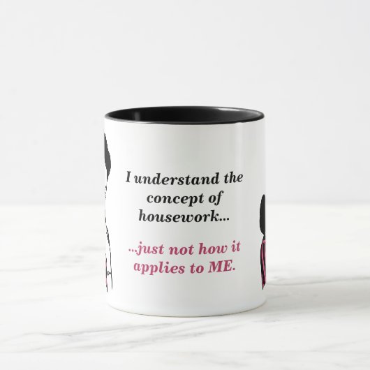 Roze en zwarte Funny Housework Concept Mok (Midden)