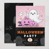 Roze en Zwarte Geesten Pompoenen Halloween Kaart (Voorkant / Achterkant)