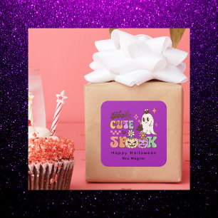 Roze en Zwarte Gelukkig Halloween Groet Vierkante Sticker