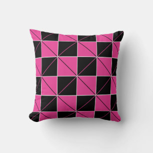 Roze en zwarte Geo Plaid Kussen