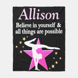 ROZE EN ZWARTE GEPERSONALISEERDE GYMNASTIEKDEKEN FLEECE DEKEN