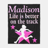  ROZE EN ZWARTE GEPERSONALISEERDE TRACKDEKEN FLEECE DEKEN (Voorkant)