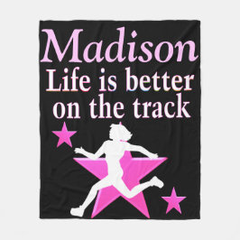  ROZE EN ZWARTE GEPERSONALISEERDE TRACKDEKEN FLEECE DEKEN