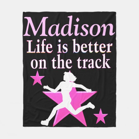  ROZE EN ZWARTE GEPERSONALISEERDE TRACKDEKEN FLEECE DEKEN (Voorkant)