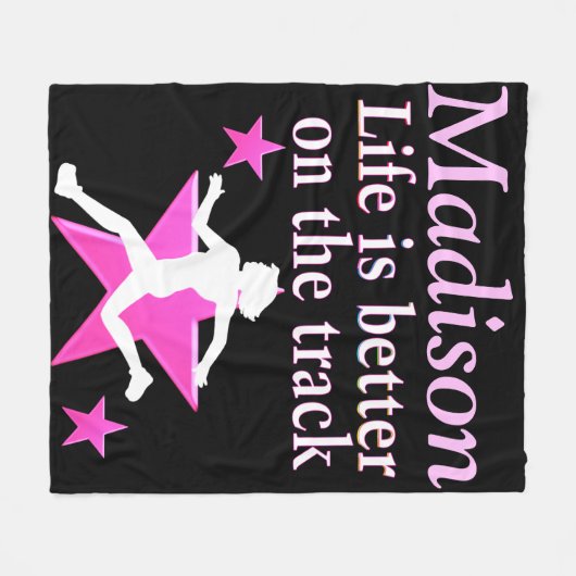  ROZE EN ZWARTE GEPERSONALISEERDE TRACKDEKEN FLEECE DEKEN (Voorkant (Horizontaal))