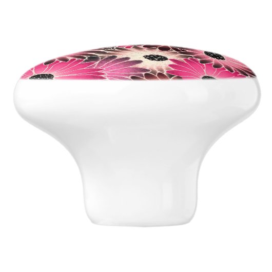 Roze en zwarte Gerbera Daisies Keramische Knop (Zijkant)