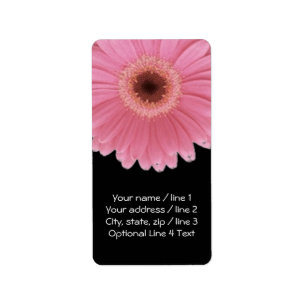 Roze en Zwarte Gerbera Daisy   Vertical Adres Etiket