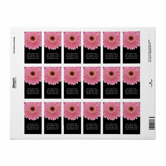 Roze en Zwarte Gerbera Daisy | Verticale Aanspreek Etiket (Full Sheet)