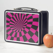 Roze en zwarte geruit Abstracte metalen lunchbox