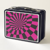 Roze en zwarte geruit Abstracte metalen lunchbox (Achterkant)