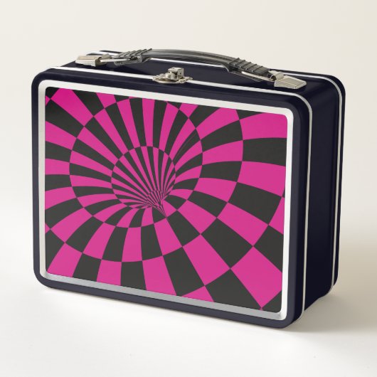 Roze en zwarte geruit Abstracte metalen lunchbox (Voorkant)