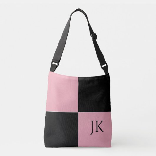 Roze en Zwarte Geruite Crossbody Tas (Voorkant)