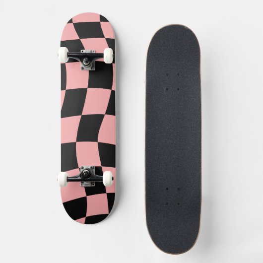 Roze en Zwarte Geruite Persoonlijk Skateboard (Voorkant)