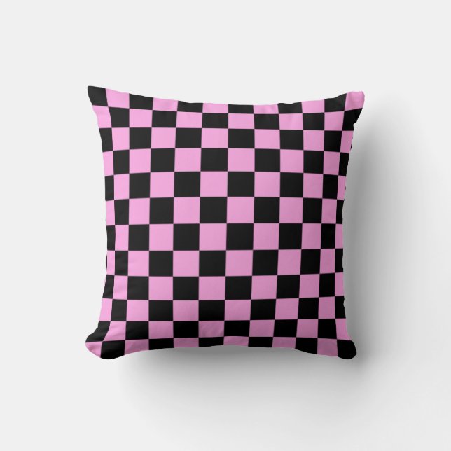 Roze en Zwarte Geruite Vierkante Patroon Kussen (Voorkant)