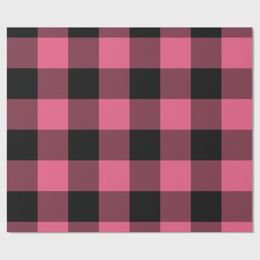 Roze en Zwarte Geruite Vierkanten Buffalo Plaid Cadeaupapier (Vlak)