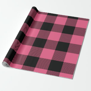 Roze en Zwarte Geruite Vierkanten Buffalo Plaid Cadeaupapier