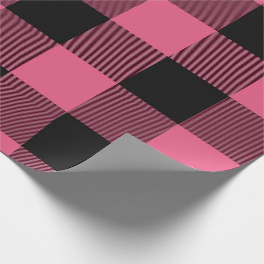 Roze en Zwarte Geruite Vierkanten Buffalo Plaid Cadeaupapier (Hoek)