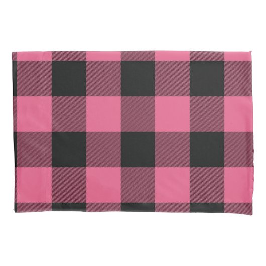 Roze en zwarte geruite vierkanten Buffalo Plaid Kussensloop (Voorkant)