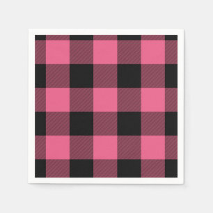 Roze en zwarte geruite vierkanten Buffalo Plaid Servet