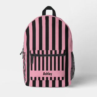 Roze en Zwarte Gestreepte Kawaii Bedrukte Rugzak