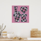 Roze en zwarte gestreepte LOVE letters Poster (Keuken)