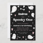 Roze en zwarte ghost Spooky One 1e verjaardag Kaart (Voorkant)
