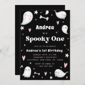 Roze en zwarte ghost Spooky One 1e verjaardag Kaart (Voorkant / Achterkant)