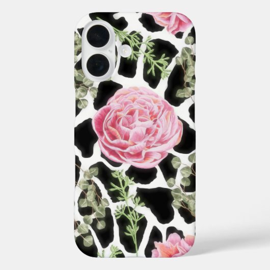 Roze en zwarte Giraffe en bloemen Case-Mate iPhone Case (Achterkant)