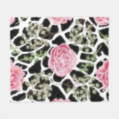 Roze en zwarte Giraffe en bloemen Fleece Deken (Voorkant (Horizontaal))