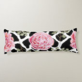 Roze en zwarte Giraffe en bloemen Lichaamskussen (Achterkant)