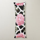 Roze en zwarte Giraffe en bloemen Lichaamskussen (Achterkant (Verticaal))