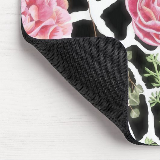 Roze en zwarte Giraffe en bloemen Muismat (Hoek)