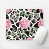 Roze en zwarte Giraffe en bloemen Muismat (Met muis)