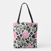 Roze en zwarte Giraffe en bloemen Tote Bag (Achterkant)