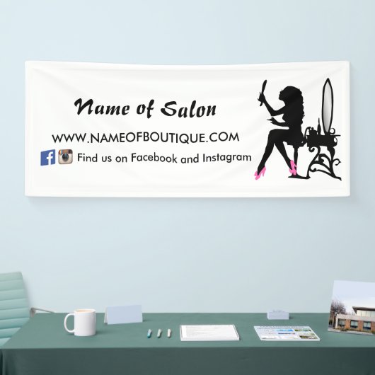 Roze en zwarte Girly Girl Hair en Beauty Salon Spandoek (Beurs)