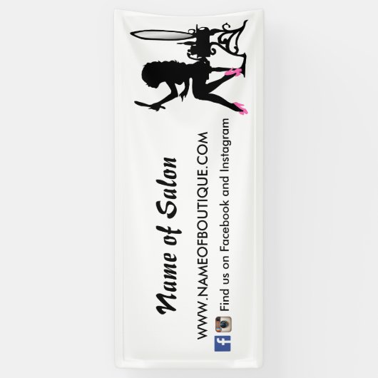 Roze en zwarte Girly Girl Hair en Beauty Salon Spandoek (Verticaal)