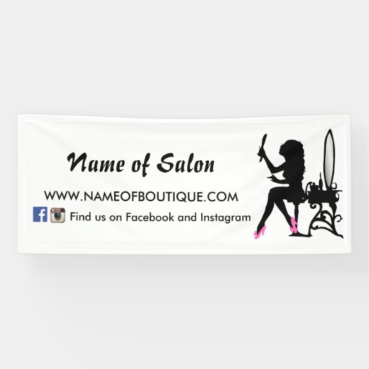 Roze en zwarte Girly Girl Hair en Beauty Salon Spandoek (Horizontaal)