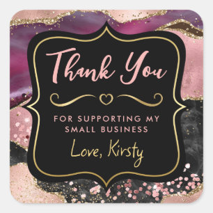 Roze en Zwarte Glitter Agate Klein Bedrijf Vierkante Sticker