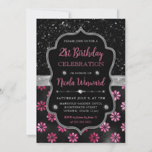 Roze en Zwarte Glitter Bloemen 21e Verjaardag