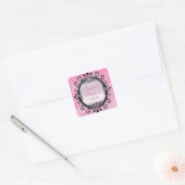 Roze en zwarte glitter Fancy Lijst Party Sticker (Envelop)