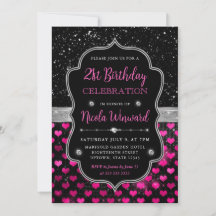 Roze en zwarte glitter harten 21e verjaardag