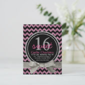 Roze en zwarte glitter Kijk Chevron Sweet 16 Party Kaart (Staand voorkant)