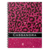 Roze en zwarte Glitter-leopardprinter Naam Ruites Notitieboek (Voorkant)