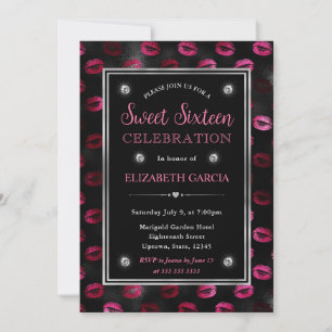 Roze en Zwarte Glitter Lippen Patroon Sweet Sixtee Kaart