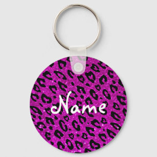 Roze en zwarte glitter luipaardprint sleutelhanger