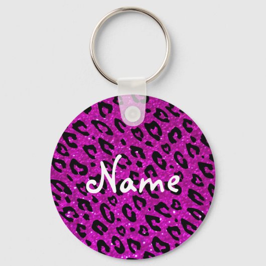 Roze en zwarte glitter luipaardprint sleutelhanger (Voorkant)